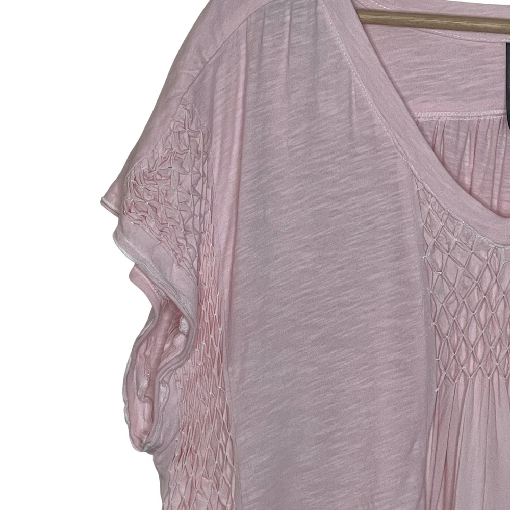 Anthropologie Light Pink Smocked V-Neck Peplum Top Relaxed Fit XL - Picture 3 of 8